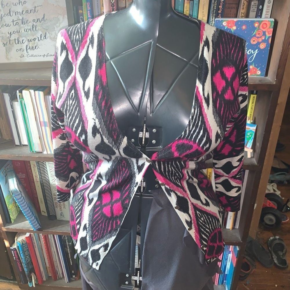 Tory Burch Dabney pink & black wool barbiecore cardigan